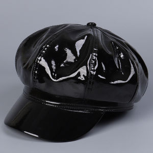 Women Solid Winter Cap Faux Leather Newsboy Hat Flat Hat Cabbie Beret Hat Lady Fashion Octagonal Hat