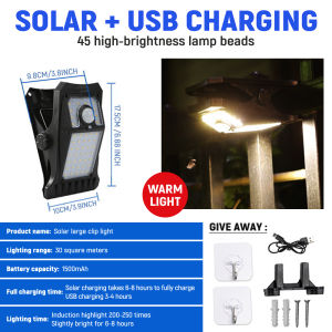 AUTO.8 NEW SOLAR LIGHT Clip แบบใหม่ ไฟโซลาเซลล์ 300W คลิปหนีบ ติดตั้งง่าย SMD6ดวง แสงไฟสีขาว ระบบเซ็นเซอร์