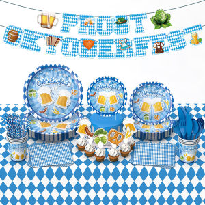 Germany Munich Oktoberfest Party Paper Plates Disposable Tableware Sets Tablecloths Party Decorations