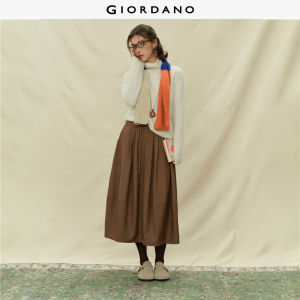 Giordano Women Letter patch elastic waist pleated long skirt Free Shipping 18465630