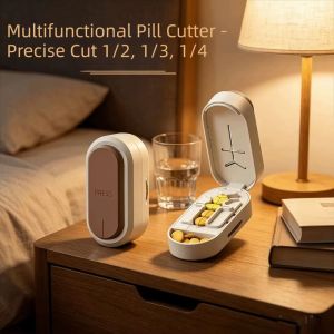 HAF0083 Sliding Adjust Portable Pill Cutter Adjustable Design Dustproof Tablet Splitter Compact Precise Cutting Pill Storage Box Travel Use