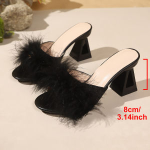 WomenS High-Heeled Sandals 2026 Summer New Style Thin-Heeled Square-Toed Slip-On Versatile Slippers
