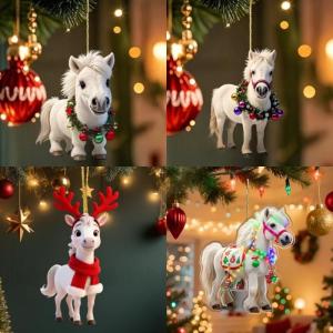 💕 Store opening 💕 2D Acrylic Christmas Horse Pendant Ornament Festive Decoration For Indoor Outdoor Trees Hanging Decoration Party Accessories