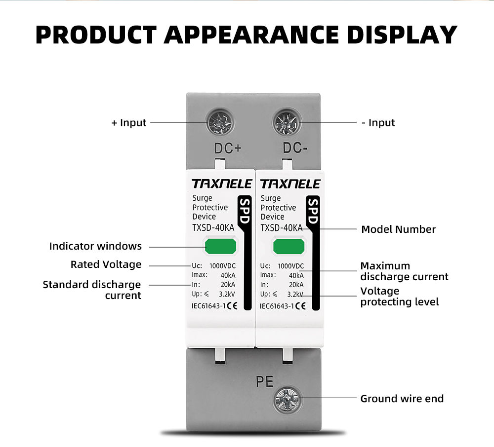 Photovoltaic DC SPD Surge Protective Device 600V 800V 1000V 2P 20KA ...