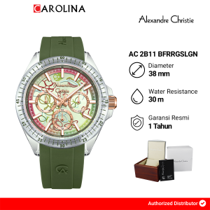 Jam Tangan Wanita Alexandre Christie Multifunction AC 2B11 BFRRGSLGN Green Dial Green Rubber Strap