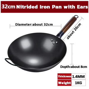 High quality wok non stick 32/36/40cm non stick wok Uncoated Wear resistant and rust proof Pure Cast Iron wok kuali non stick woks 铁锅 炒锅