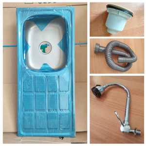 SINK/WASTAFEL/BAK CUCI PIRING STAINLESS 96 CM KOMPLIT+AFUR SARINGAN+SELANG PEMBUANGAN+KRAN GERAK 2 SPRAY TERBAIK