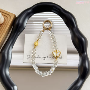 National style alloy butterfly phone chain imitation natural stone new Chinese style versatile car keychain bag decoration