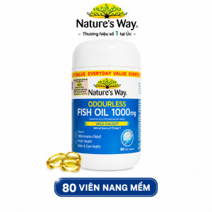 Natures Way Odourless Fish Oil 1000mg 80 Viên Dầu Cá Không Mùi Bổ Sung Omega 3 EPA DHA Hỗ Trợ Não Bộ Và Mắt - - Công thức không mùi cá phù hợp với người ngại mùi tanh hoặc ít ăn cá béo  - EPA và DHA hỗ trợ bổ sung Omega-3 cho sức khỏe tim mạch não bộ v