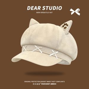UNIITY Bow Beret Cap Cat Ear Claw Pattern Painter Beret Hat Cute Warm Winter Hat Women