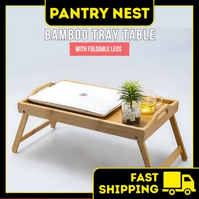 EASY Simple Bamboo Folding Mini Household Food Bed Tray Desk Foldable Wooden Breakfast Table