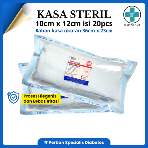 KASA STERIL GUNAMED SERBAGUNA 10CM X 12CM ISI 20 PCS / POUCH / UKURAN BAHAN SEBELUM DILIPAT 36CM X 23CM