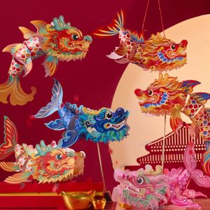 MIA Handmade Dragon Year Handheld Lantern Projection Handheld New Year Lantern DIY Portable Ao Fish Spring Festival Luminous  Lanterns Spring Festival Decoration