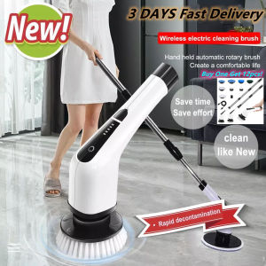 เครื่องขัดพื้นไฟฟ้า แปรงทำความสะอาดไร้สายใหม่พร้อมหัวแปรงสว่านเปลี่ยนได้ 7 หัว อ่างและกระเบื้องพื้น 360 Power Scrubber Mop สำหรับห้องน้ำ ห้องครัว รถยนต์