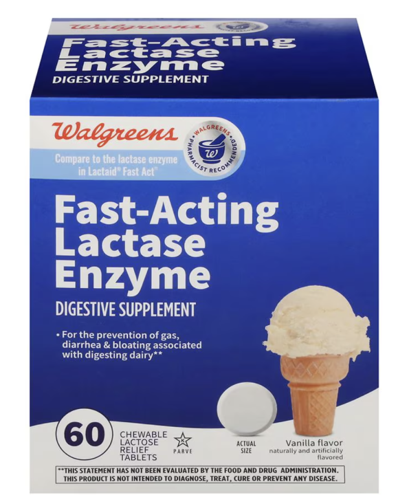 Walgreens Lactaid Fast Act Lactose Relief Chewables Vanilla 60 tabs