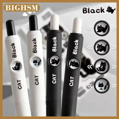 BIGHSM ปากกาเจลลายแมวน่ารัก4ชิ้นขนาด0.5มม. แห้งเร็วสีดำหมึกเรียบเครื่องเขียนสำหรับโรงเรียนของขวัญวันเกิด