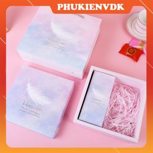 Hộp Tự Gấp Hộp Túi Quà Tặng Lông Vũ Màu Hồng Ánh Sao