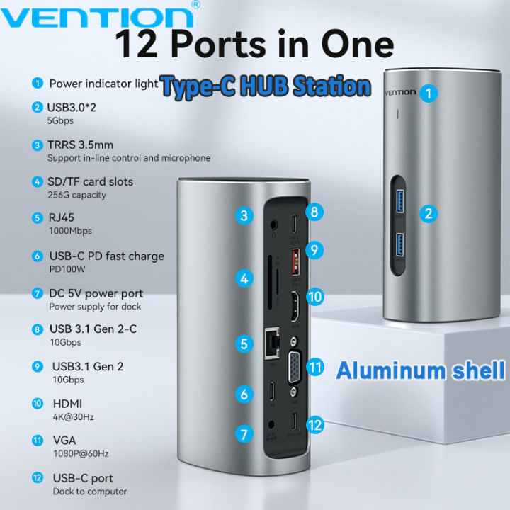 Vention Vertical In Docking Station Type C Hub To K Hdmi Usb Rj Aluminum Alloy Usb