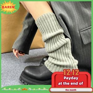 BAREN ถุงเท้าขายาวสำหรับผู้หญิงถุงเท้าถักขนแกะสำหรับฤดูใบไม้ร่วงและฤดูหนาว