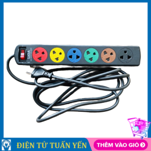 Ổ cắm LiOA 6SND 2200W 6 lỗ 3 chấu 1 công tắc tổng dây 3M/5M - Hàng chính hãng