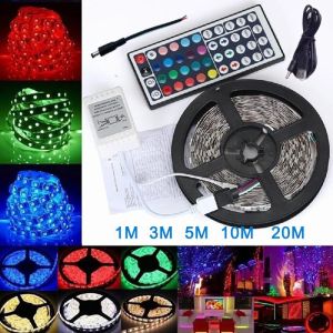 ??【Readystock】 + FREE Shipping?? 3/5/10/20m LED Strip IP33 RGB SMD 3528 Strip LED Light Flexible Ribbon Light Stripe DC 12V RGB Diode Tape IR Controller Adapter