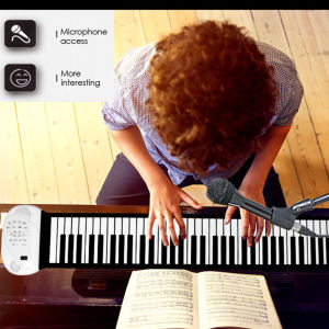 Kids Adults USB Rechargeable Electronic Roll-Up Piano Keyboard Musical Portable Electronic Keyboard with 61 Keys Pedal and Bluetooth Built-in MIDI Speaker and Microphone