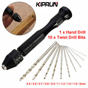 KIPRUN 11pcs Mini Micro Aluminum Hand Drill With Keyless Chuck HSS Twist Drill Bit Woodworking Drilling Rotary Tools Manual