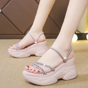 Elegant Womans Sandals Open Toe Slope Heels 8 cm Girls Sandals Buckle Size 34-39