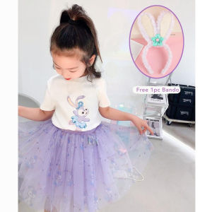 LNR Shop Free Bando Setelan Rok Tutu Motif Stella Lou Dress Kaos Lengan Pendek Import 2 Potong Girls Clothes Children Clothing Kids Summer 2 Piece Set Short Sleeve T-Shirt Chiffon Skirt Baby Girls Princess Dress
