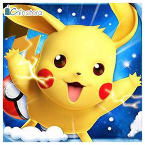 Chinatera 5D DIY Full Drill Round Diamond Painting Pikachu Cartoon Rhinestone Embroidery Mosaic Kit Home Decor Bead Art Wall Gift 30x30cm