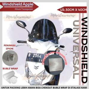 Windshield Ukuran 30cm X 40cm Apple Hitam Transparan Untuk Semua Jenis Motor Windshield Universal Visor Tameng Pelindung Motor Kaca Depan Dari Terpaan Angin Tameng Angin Vario 110 125 150 Beat Scoopy Genio Grand Supra X 125 Prima Verza Vixion Nex Spin