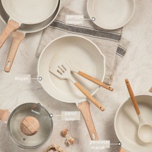 7pcs Antilengket Peralatan Masak Wajan Rumah Tangga Anti lengket Granite Wajan Dengan Putih