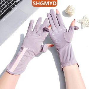 [COD] SHGMYD SPORTS ถุงมือกันแดดสำหรับผู้หญิงเนื้อผ้าไหมน้ำแข็งแบบบางป้องกันรังสีอัลตราไวโอเลตน้ำค้างถุงมือสำหรับขับขี่ขับขี่ขับขี่กันลื่นระบายอากาศได้ดี