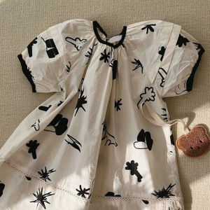 Gấu Lãnh Đạo thời trang mới Đen mùa hè váy hoa Trẻ Em Cô Gái Giản Dị Dresses Trẻ Em Của Quần Áo Đảng Công Chúa In Trẻ Em Quần Áo
