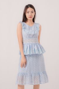 RIMINI - Dress Cewe Kondangan Bruklat Tanpa Lengan Ruffle xs-xl - Rivka Dress - 524366
