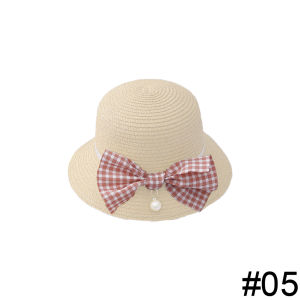 clearance Calistouk Kids Girls Large Wide Bow Straw Hat Woven Sun Protection Beach Hat Colorful Pompom Ball Summer Floppy Bucket Cap Portable Handbag Crossbody Bag【The hat and bag are sold separately】