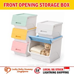 Flip Open Storage Box Stackable Plastic Organizer with Folding Lid for Toys Clothes and Snacks