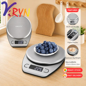ViRYN 5kg/1g LCD Digital Scale Electronic Kitchen Weighing Scale Stainless Steel Penimbang Makanan