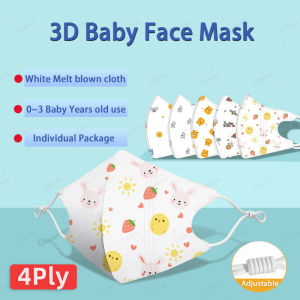 50Pcs 3D Baby Mask4Ply Breathable Face Mask for 0~3 Years old Ear hook Kids Mask Adjustable lanyard comfortable breathe (individual pack)
