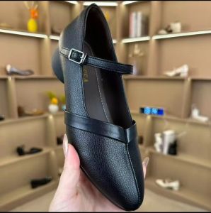 Free Shipping Shallow-Toe WomenS Shoes 2026 Autumn New Collection Pointed-Toe Chunky Heel Single-Strap Leather Upper High-Heeled Leather Shoes