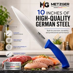 Metzger 10 inch Blue Chef knife 5Cr15Mov German steel Heavy duty kitchen knife