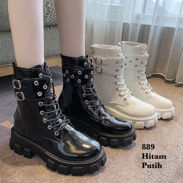 SEPATU BOOTS WANITA IMPOR FASHION KOREA 889 Sepatu Kulit Putih