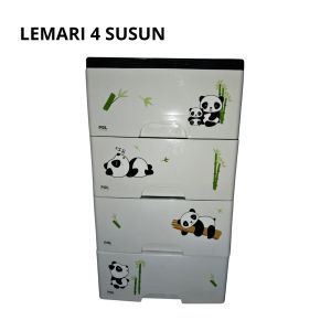 KUKE Lemari Plastik 4-5 Susun Karakter Panda | Kabinet Mini Laci Pakaian Tempat Penyimpanan Baju Celana Hijab Terlaris