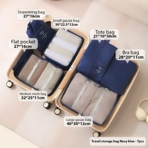 7Pcs Travel Luggage Suitcase Organizer Storage Bag Set Traveling Bag Waterproof Clothes Organizer Shoes Underwear Drawstring Cube Large Capacity with Zipper Dustproof Cosmetic Wash Trolley Travel Bags for Women & Man