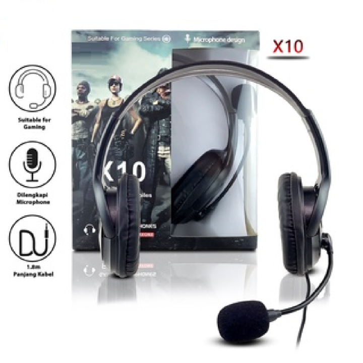HEADSET GAMING MICROPHONE Handsfree X10 Headphone Gaming kabel