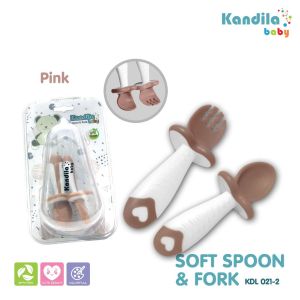 KANDILA SOFT SPOON & FORK / KDL 021-2 / SENDOK GARPU SILIKON LEMBUT UNTUK ANAK BAYI / SEMDOK GARPU SET MAKAN BAYI