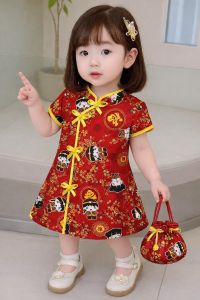 Dress Cina Mobel Lurus Pita Model Kekinian Bahan Katun Ready Usia Anak 3 Bulan-4 Tahun