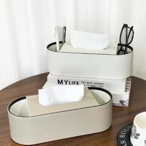 FFBH Leather Napkin Boxes Rectangular Tissue Case Dining Table Desktop Remote Control Storage Luxury Decorative Tissue Boxes P9M4Y