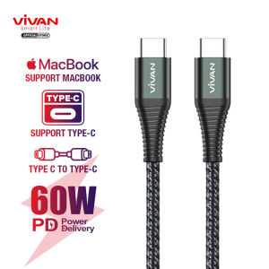 Kabel Type C To Type C Fast Charging Data VIVAN 60W PD Quick Charge with Military Kevlar Fiber Support Macbook KPD100S