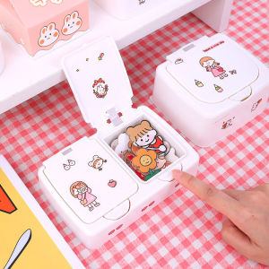 【Free Stickers】 Push-button Storage Box Desktop Organizer Cosmetics with Lid Dustproof DIY Make Box
